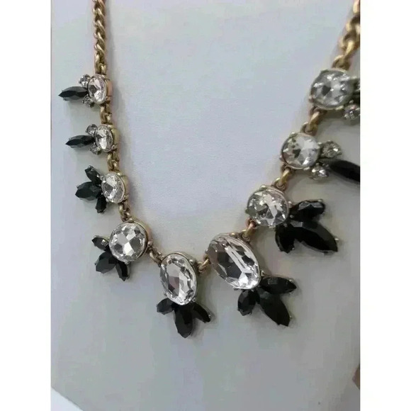 JCrew Goldtone Black Acrylic Clear Rhinestone Statement Necklace - Picture 2 of 5